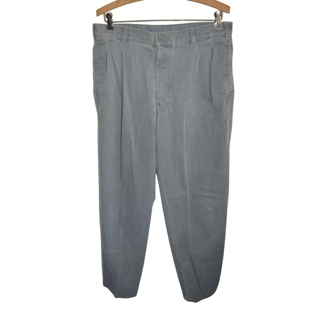 Vintage Dockers 100% Cotton Denim Jeans Grey Pleated Relaxed Men Size 34W 33L
